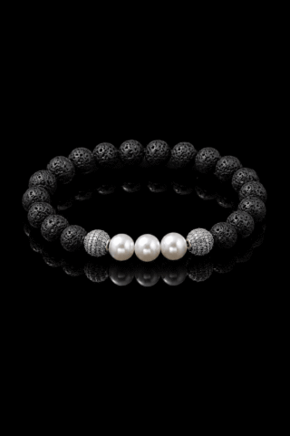 Bracelet Eclipse Pierre de Lave et Or Blanc par la marque NEIJE NEIJE - Bracelet Eclipse Pierre de Lave et Or Blanc