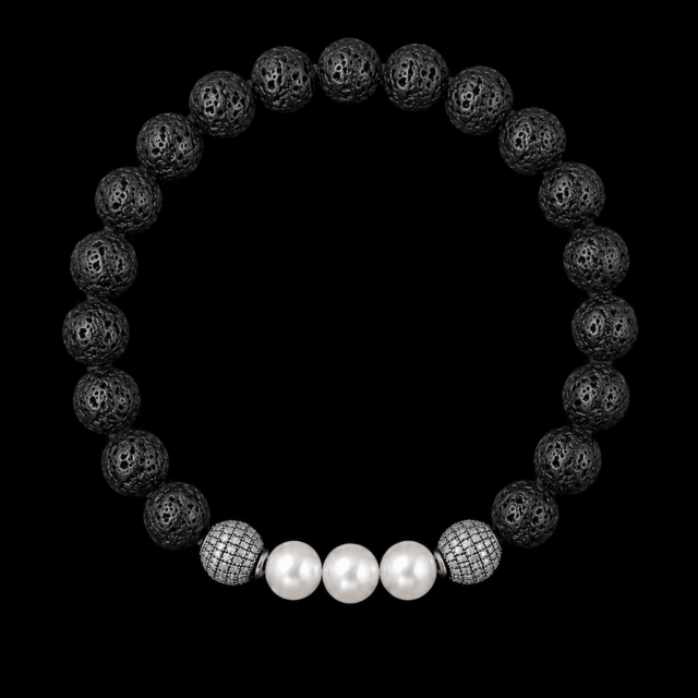 NEIJE - Bracelet Eclipse Pierre de Lave et Or Blanc – XL (poignet de 19 à 21 cm)