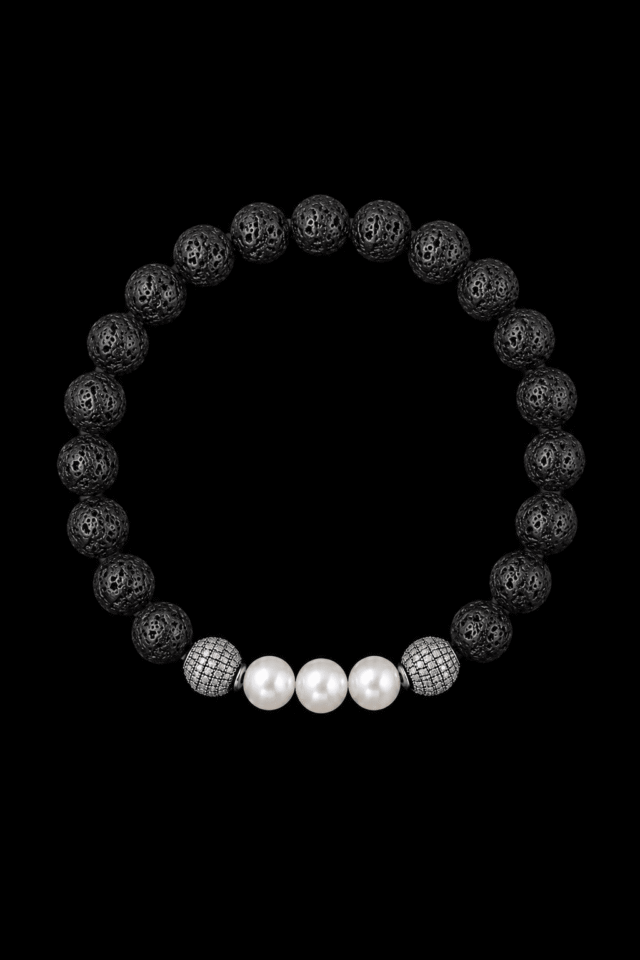 NEIJE - Bracelet Eclipse Pierre de Lave et Or Blanc – XL (poignet de 19 à 21 cm)