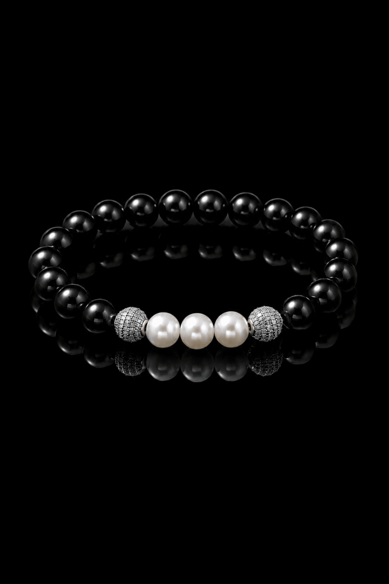 Bracelet homme Onyx NEIJE - Bracelet Eclipse Onyx et Or Blanc – XL (poignet de 19 à 21 cm)