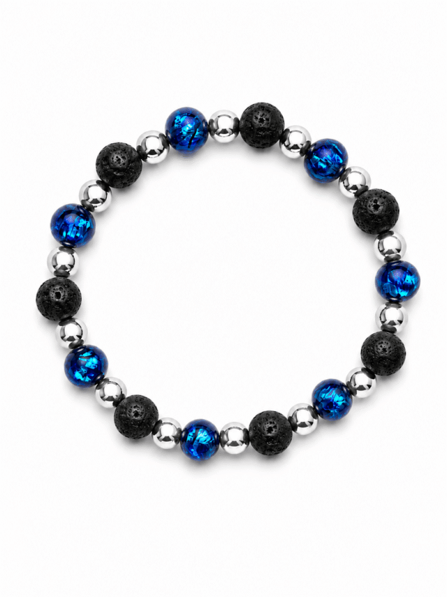 Bracelet Nuit Étoilée – Perles Hotaru & Pierre de Lave – Argent 925 par la marque NEIJE NEIJE - Bracelet Nuit Étoilée – Perles Hotaru & Pierre de Lave – Argent 925