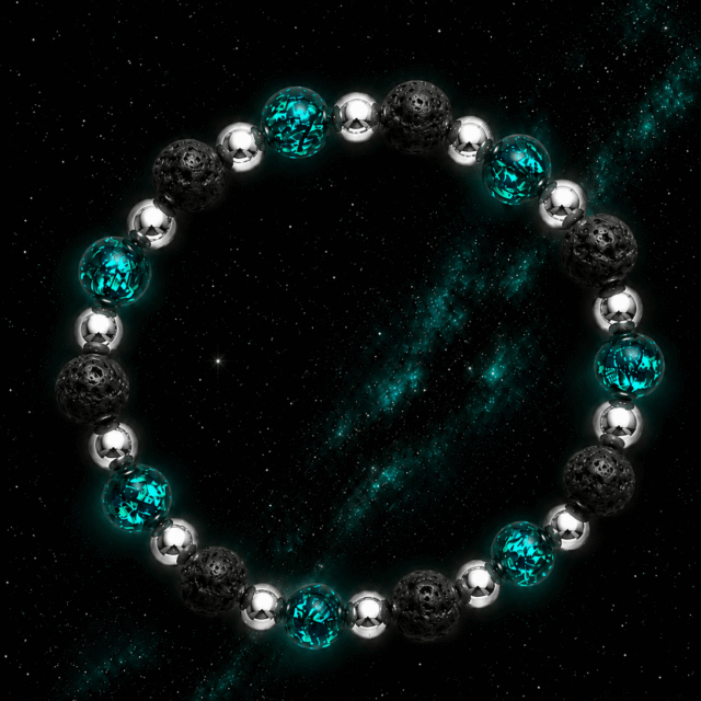 NEIJE - Bracelet Nuit Étoilée - Perles Hotaru & Pierre de Lave - Argent 925 – XL (poignet de 19 à 21 cm)
