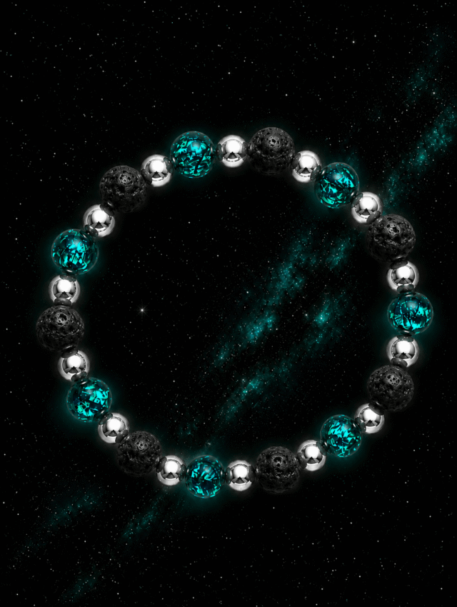 NEIJE - Bracelet Nuit Étoilée - Perles Hotaru & Pierre de Lave - Argent 925 – XL (poignet de 19 à 21 cm)