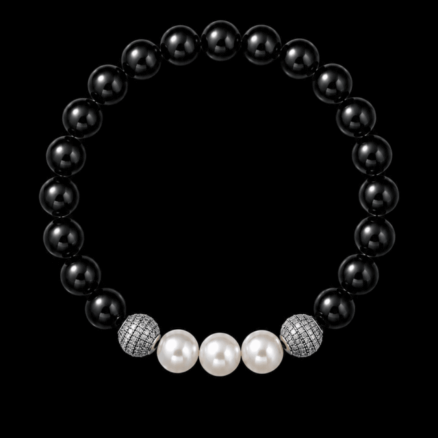 NEIJE - Bracelet Eclipse Onyx et Or Blanc – XL (poignet de 19 à 21 cm)
