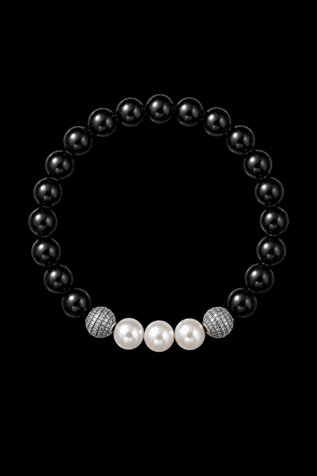 NEIJE - Bracelet Eclipse Onyx et Or Blanc – XL (poignet de 19 à 21 cm)