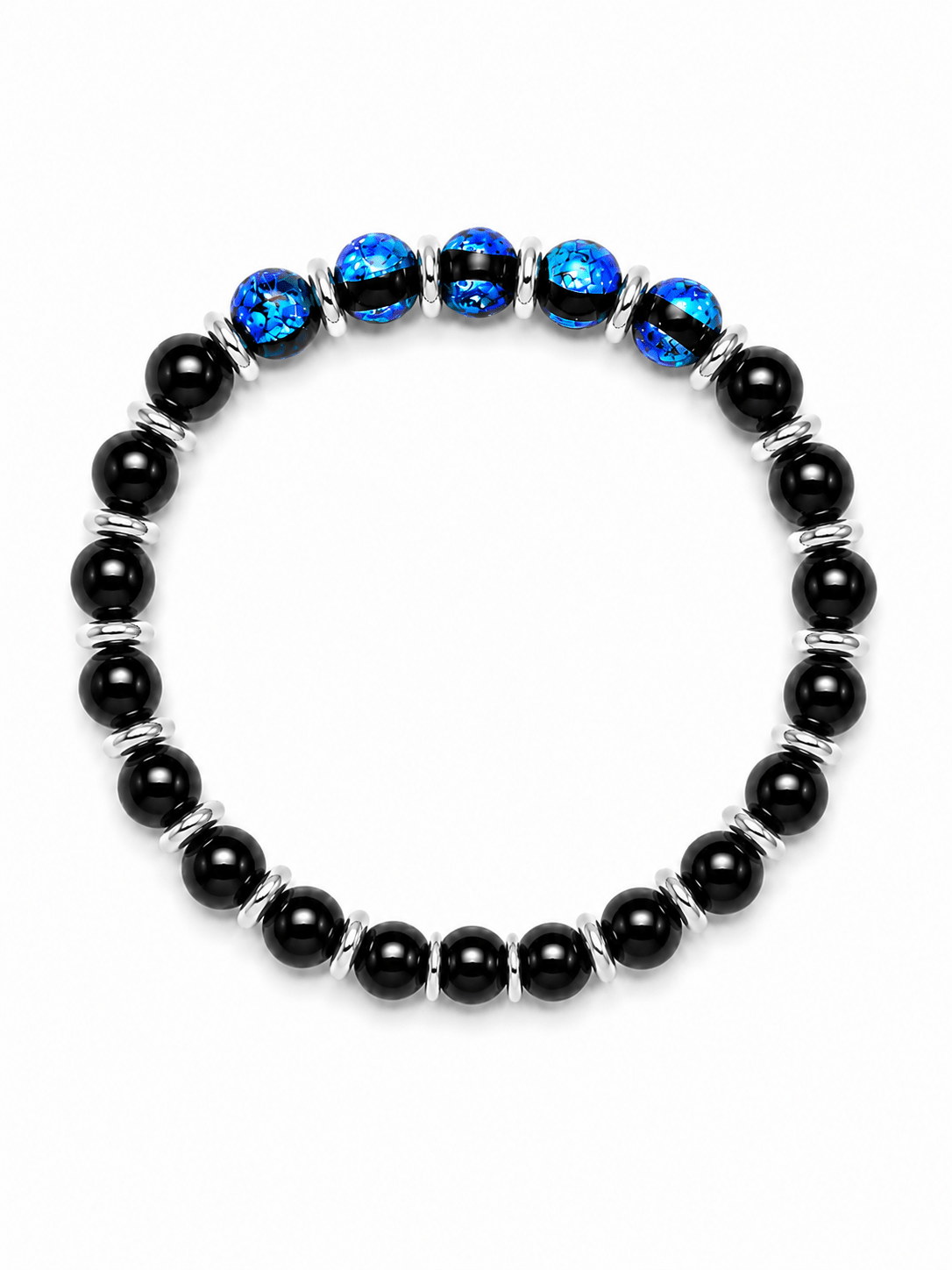 Bracelet perle HOTARU OR BLANC NEIJE - Bracelet Soleil Noir - Perles Hotaru & Onyx - Or Blanc – XL (poignet de 19 à 21 cm)