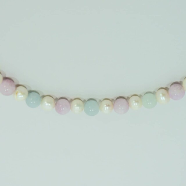 NEIJE - Collier Candy Perles d'eau douce Aigue Marine et Kunzite – 50 cm + extension de 5 cm