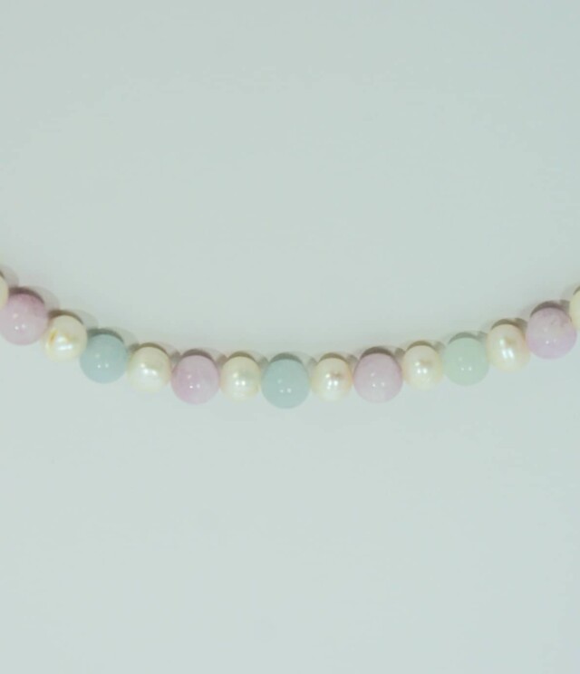 NEIJE - Collier Candy Perles d'eau douce Aigue Marine et Kunzite – 50 cm + extension de 5 cm