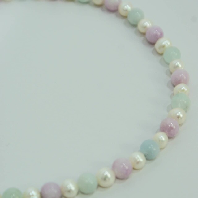 NEIJE - Collier Candy Perles d'eau douce Aigue Marine et Kunzite – 50 cm + extension de 5 cm
