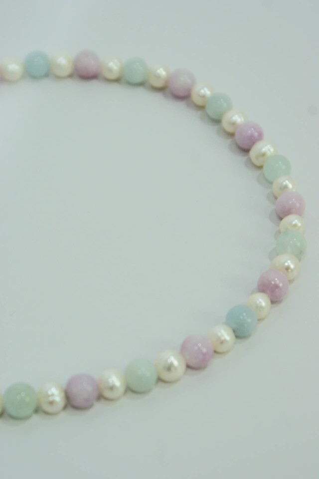 NEIJE - Collier Candy Perles d'eau douce Aigue Marine et Kunzite – 50 cm + extension de 5 cm