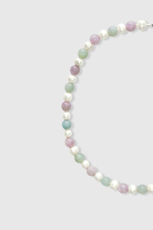NEIJE - Collier Candy Perles d'eau douce Aigue Marine et Kunzite – 50 cm + extension de 5 cm