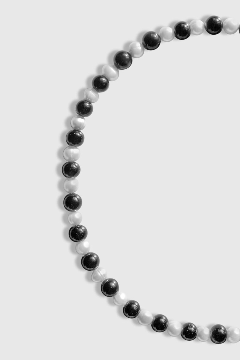 NEIJE - Collier Architectural Perles d'eau douce Onyx et Argent 925 – 50 cm + extension de 5 cm