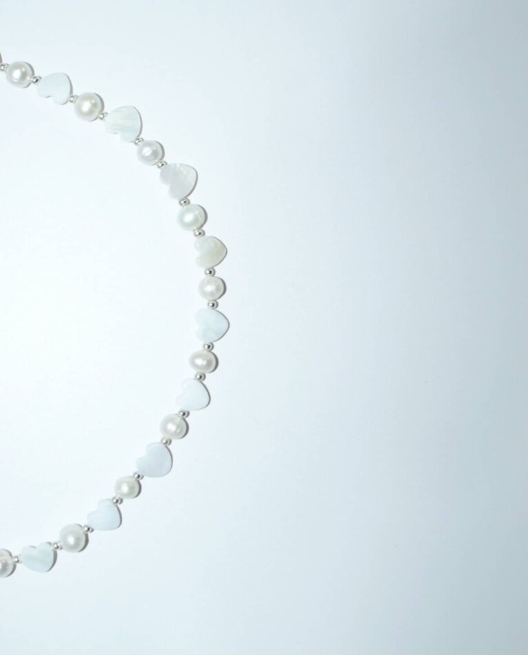 NEIJE - Collier Sacré-Coeur Perles de Culture Nacre et Argent 925 – 50 cm + extension de 5 cm