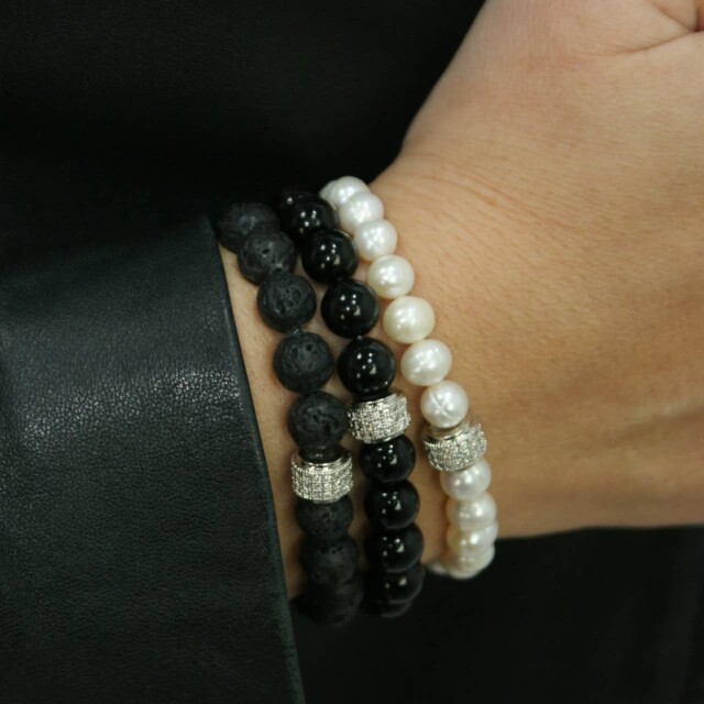 NEIJE - Bracelet Belle du Seigneur Perles de Culture et Plaqué Or Blanc – L (poignet de 17 à 19 cm)