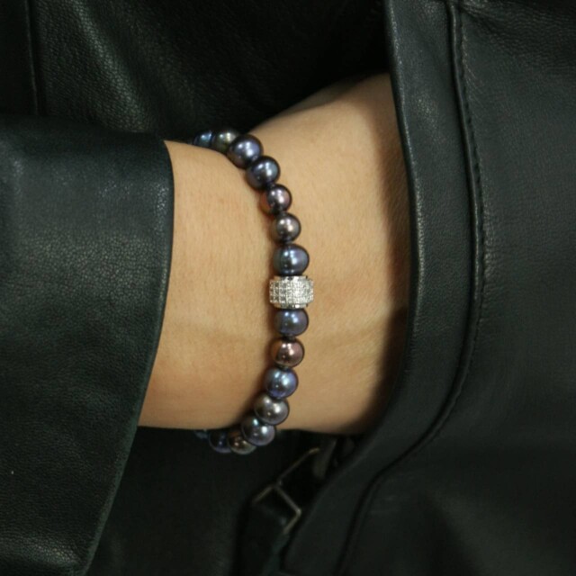 NEIJE - Coffret Collier & Bracelet Perles d'eau douce Noires et Argent 925 - Swann – XL (poignet de 19 à 21 cm) / 50 cm + extension de 5 cm