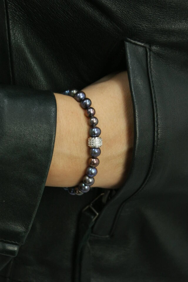 NEIJE - Coffret Collier & Bracelet Perles d'eau douce Noires et Argent 925 - Swann – XL (poignet de 19 à 21 cm) / 50 cm + extension de 5 cm