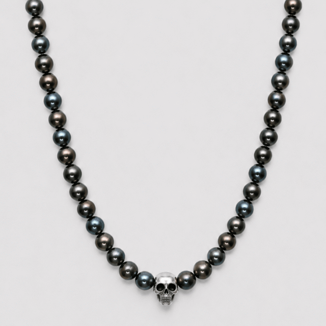 NEIJE - Collier Rebel Perles d'eau douce Noires et Argent 925 – 50 cm +extension de 5 cm