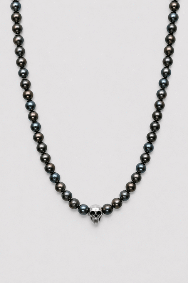 NEIJE - Collier Rebel Perles d'eau douce Noires et Argent 925 – 50 cm +extension de 5 cm