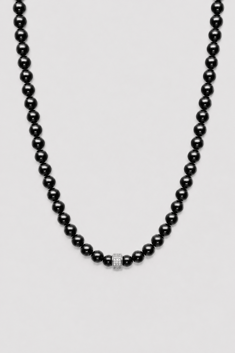 NEIJE - Collier Dorian en Onyx et Argent 925 – 45 cm + extension de 5 cm