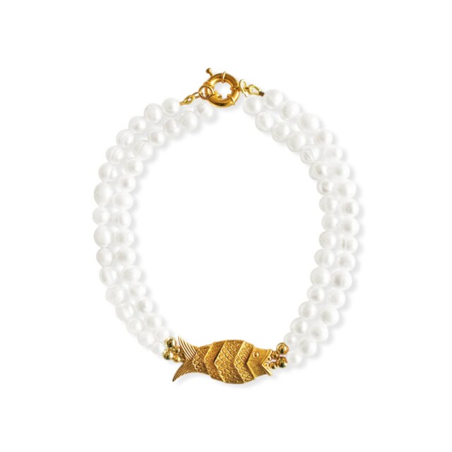 NEIJE - Collier Poisson Majestic Gefilte Perles de Culture et Or