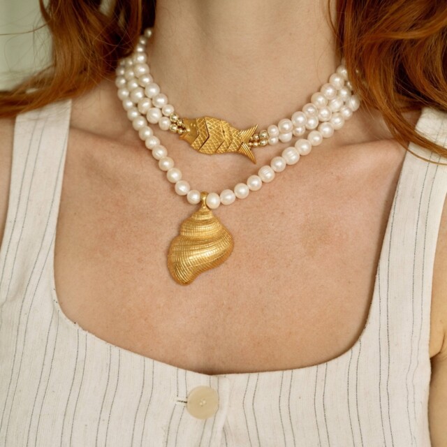 NEIJE - Collier Aphrodite Perles de Culture et Coquillage Vintage