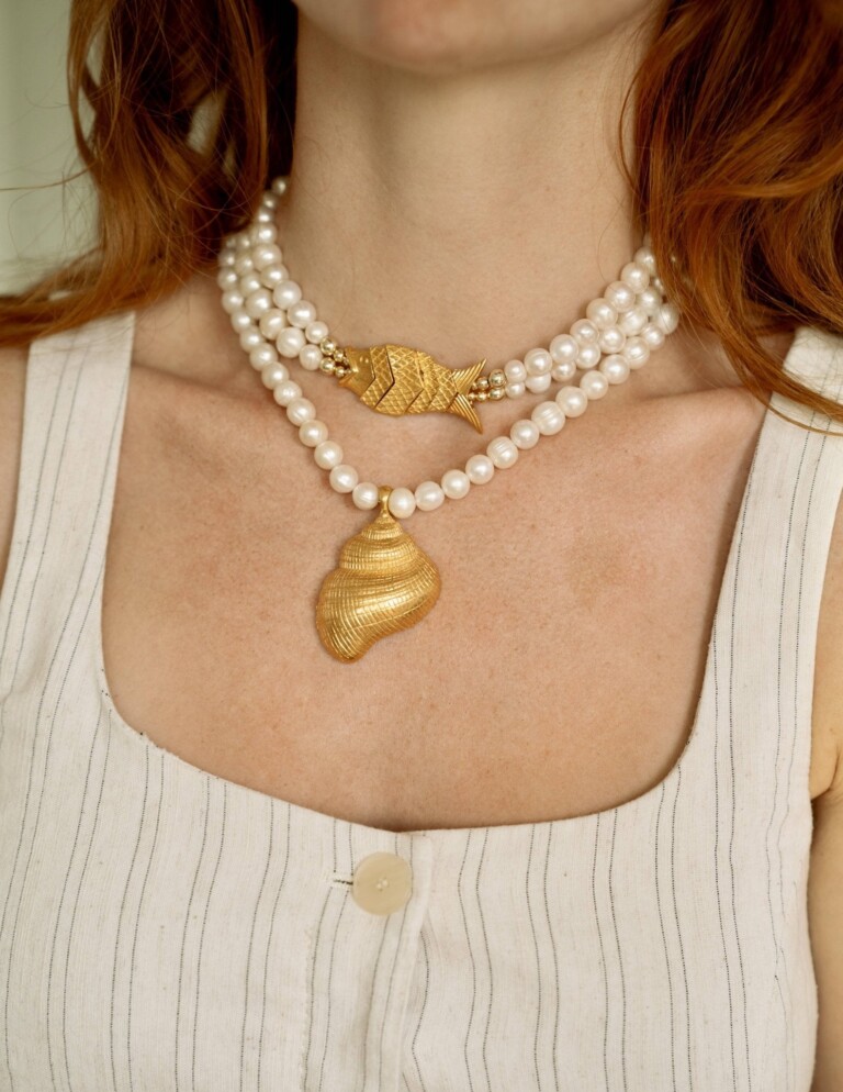 NEIJE - Collier Aphrodite Perles de Culture et Coquillage Vintage