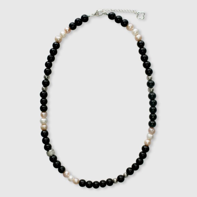 NEIJE - Collier Rebel Perles Onyx et Argent 925 – 50 cm + extension de 5 cm