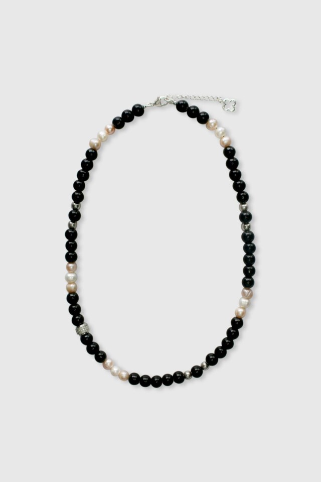 NEIJE - Collier Rebel Perles Onyx et Argent 925 – 50 cm + extension de 5 cm