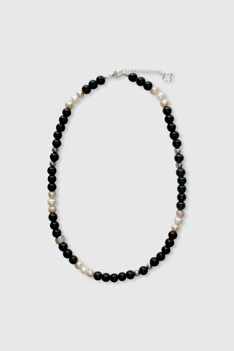 NEIJE - Collier Rebel Perles Onyx et Argent 925 – 50 cm + extension de 5 cm