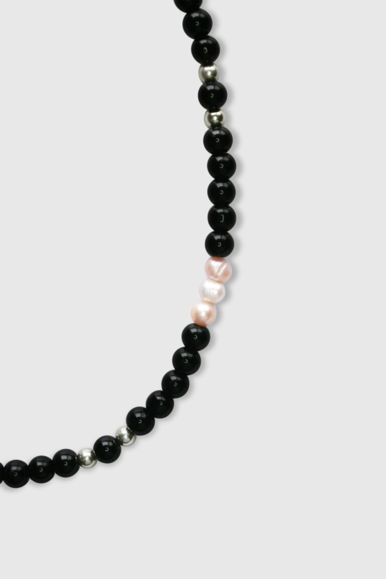 NEIJE - Collier Rebel Perles Onyx et Argent 925 – 50 cm + extension de 5 cm