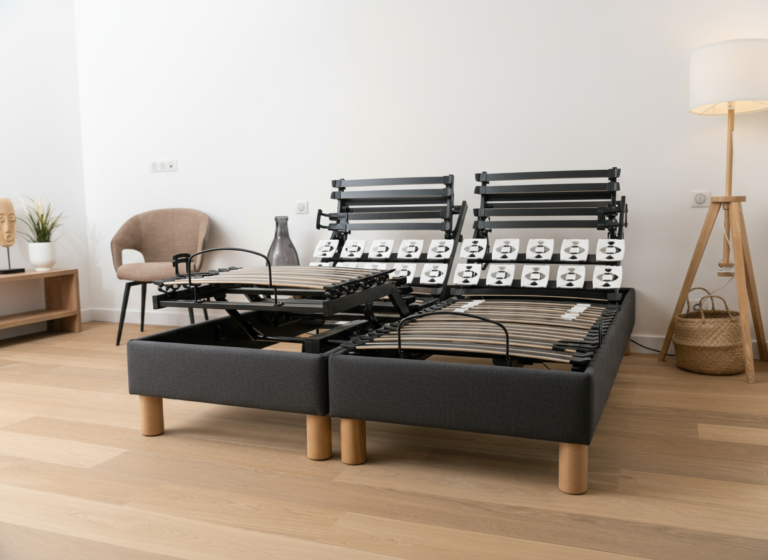 Naturlatt - Sommier Électrique double - fabrication artisanale française – 2x100x200cm - Maxi King Size / Beige / Noir