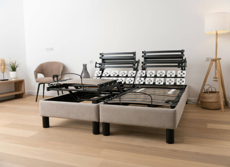 Naturlatt - Sommier Électrique double - fabrication artisanale française – 2x100x200cm - Maxi King Size / Gris / Noir