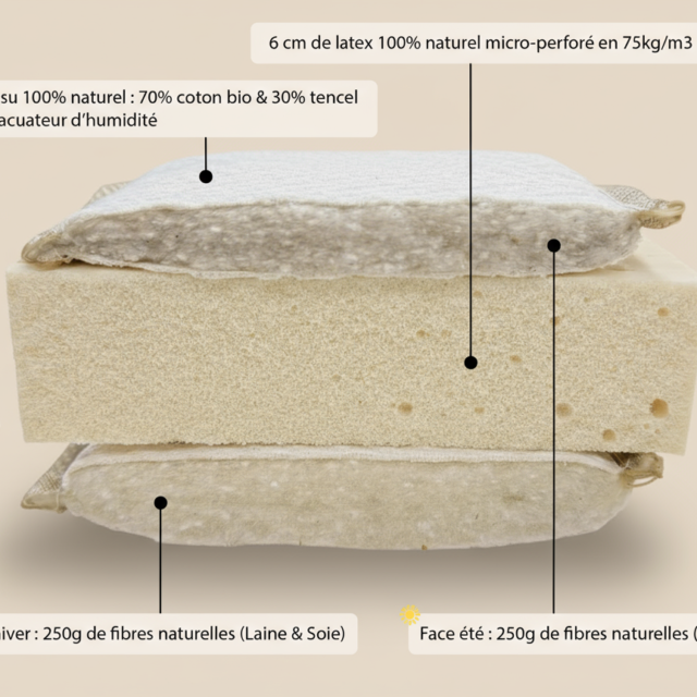 NATUR'LATT LITERIE - Matelas Bébé - Latex Naturel - fabrication artisanale française – 70x140cm
