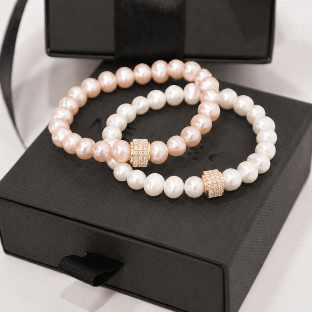 NEIJE - La Parure Parfaite Collier & Bracelet Perles de Culture Roses – 50 cm + extension de 5 cm / L (poignet de 17 à 19 cm)