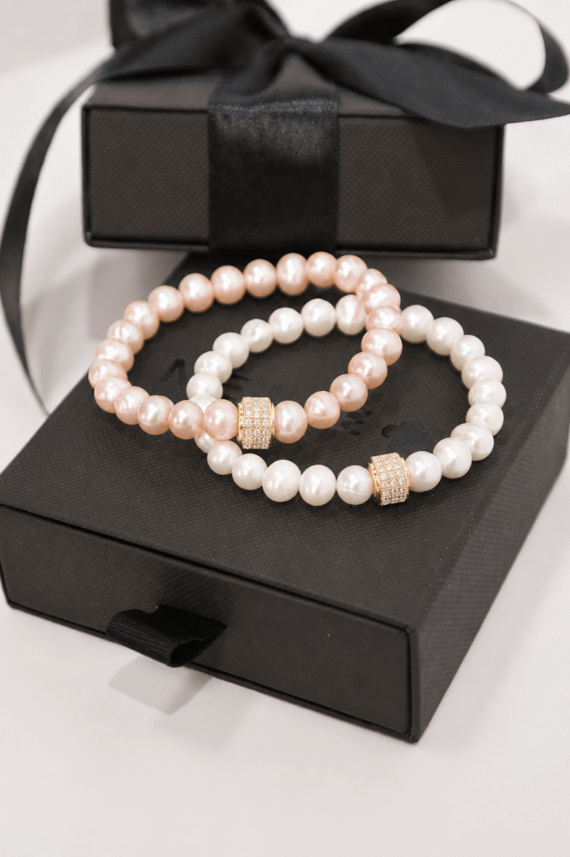 NEIJE - La Parure Parfaite Collier & Bracelet Perles de Culture Roses – 50 cm + extension de 5 cm / L (poignet de 17 à 19 cm)