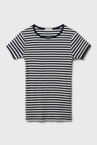 Tricots Marcel - Maillot de Corps Rayé Bleu Marine Ecru en Coton Bio Côtelé