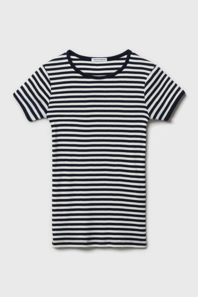 Maillot de Corps Homme Rayé – Bleu Marine Ecru par la marque Tricots Marcel Tricots Marcel - Maillot de Corps Homme Rayé – Bleu Marine Ecru