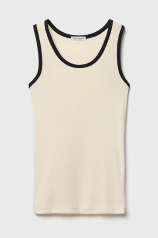 Tricots Marcel - Débardeur Homme Bicolore Ecru Noir en Coton Pima Côtelé