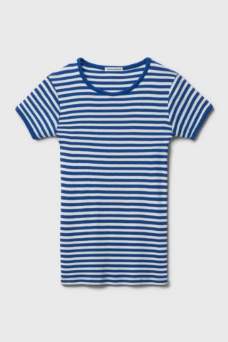 Tricots Marcel - Maillot de Corps Femme Rayé Bleu Ecru en Coton Bio Côtelé
