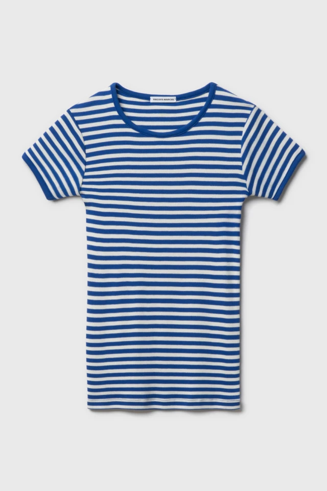 Maillot de Corps Femme Rayé – Bleu Ecru par la marque Tricots Marcel Tricots Marcel - Maillot de Corps Femme Rayé – Bleu Ecru