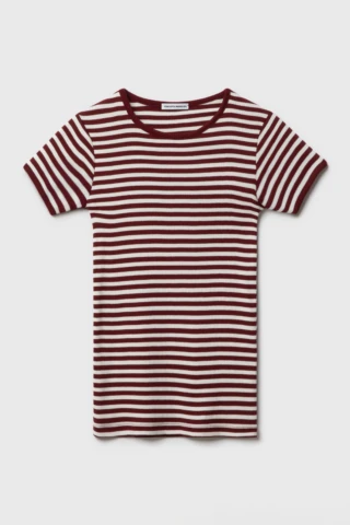 Tricots Marcel - Maillot de Corps Homme Rayé Bordeaux Ecru en Coton Bio Côtelé