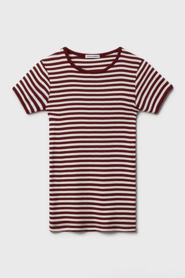 Maillot de Corps Femme Rayé – Bordeaux Ecru par la marque Tricots Marcel Tricots Marcel - Maillot de Corps Femme Rayé – Bordeaux Ecru