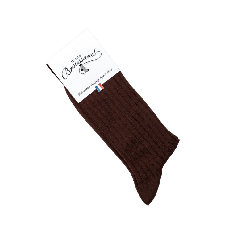 Maison Broussaud - Les fils d'Ecosse - chaussettes homme - coton marron – 43/46 / MARRON