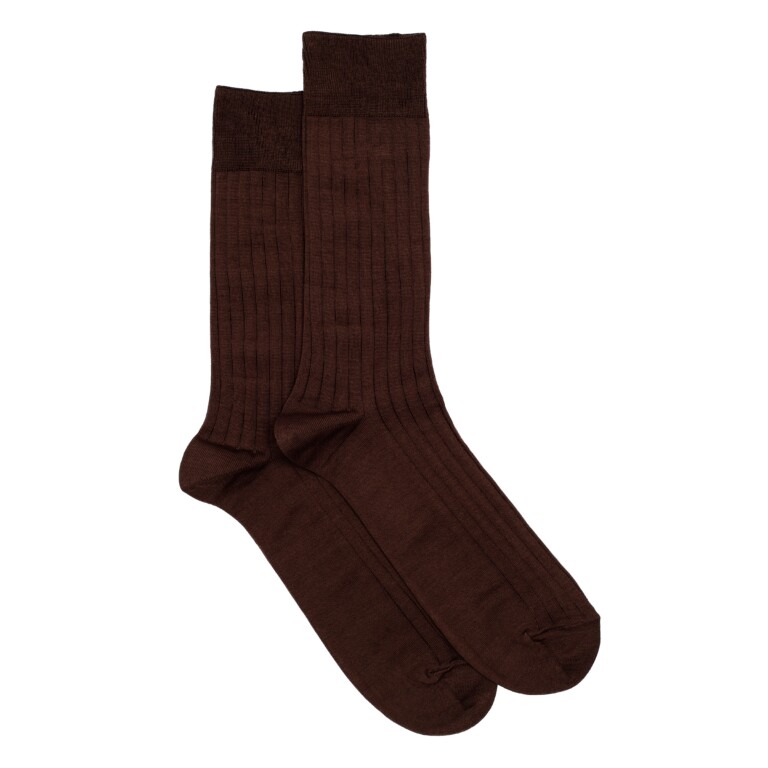 Maison Broussaud - Les fils d'Ecosse - chaussettes homme - coton marron – 43/46 / MARRON