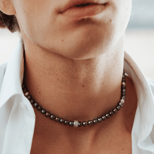 NEIJE - Coffret Collier & Bracelet Perles d'eau douce Noires et Argent 925 - Swann – XL (poignet de 19 à 21 cm) / 50 cm + extension de 5 cm
