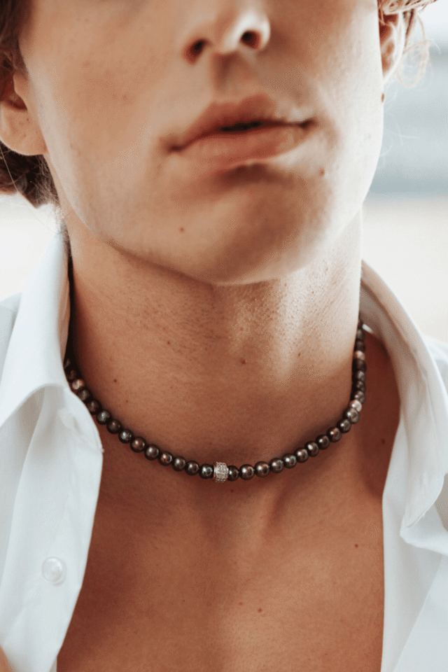 NEIJE - Coffret Collier & Bracelet Perles d'eau douce Noires et Argent 925 - Swann – XL (poignet de 19 à 21 cm) / 50 cm + extension de 5 cm