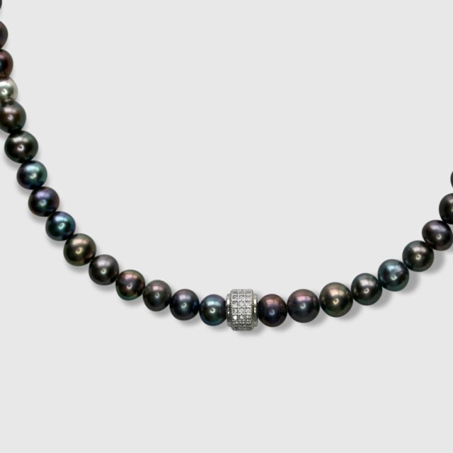 NEIJE - Coffret Collier & Bracelet Perles d'eau douce Noires et Argent 925 - Swann – XL (poignet de 19 à 21 cm) / 50 cm + extension de 5 cm