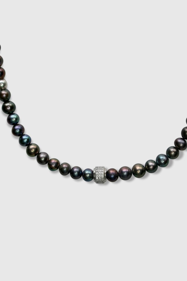 NEIJE - Coffret Collier & Bracelet Perles d'eau douce Noires et Argent 925 - Swann – XL (poignet de 19 à 21 cm) / 50 cm + extension de 5 cm