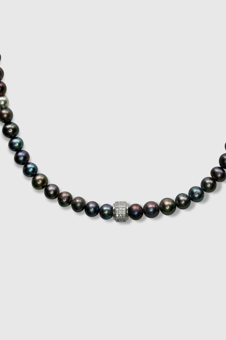 NEIJE - Coffret Collier & Bracelet Perles d'eau douce Noires et Argent 925 - Swann – XL (poignet de 19 à 21 cm) / 50 cm + extension de 5 cm