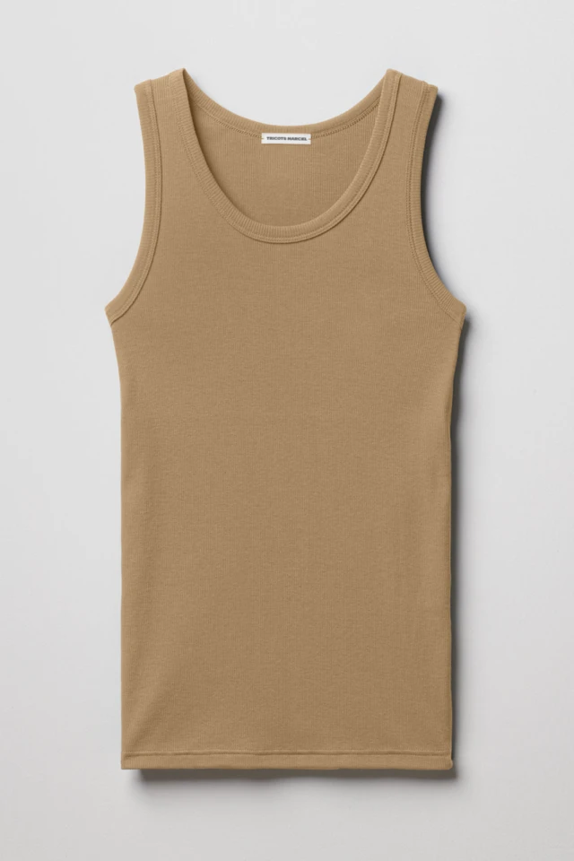 Débardeur Femme Beige Kraft en Coton Pima Côtelé par la marque Tricots Marcel Tricots Marcel - Débardeur Femme Beige Kraft en Coton Pima Côtelé